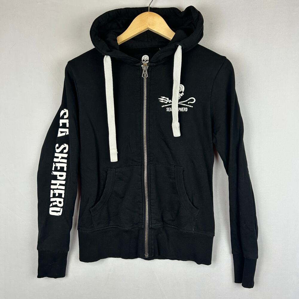 Sea Shepherd Full Zip Hoodie Sweatshirt Jacket Black Men's Size S